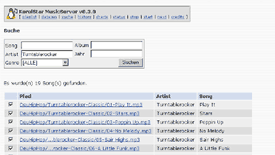 Screenshot von: Formular zum Suchen von Songs